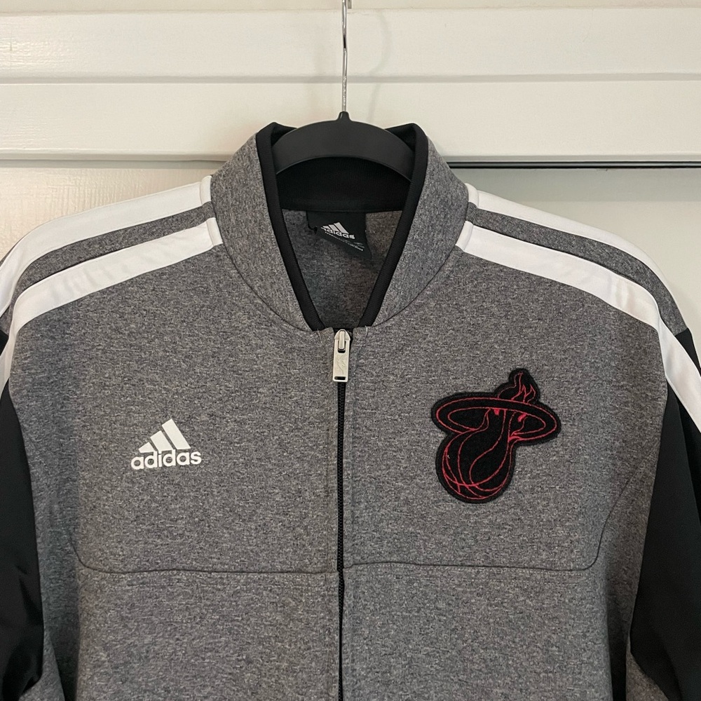 Adidas Miami Heat Full Zip Jacket Men's Black Grey 2-Stripe Fleece NBA Large